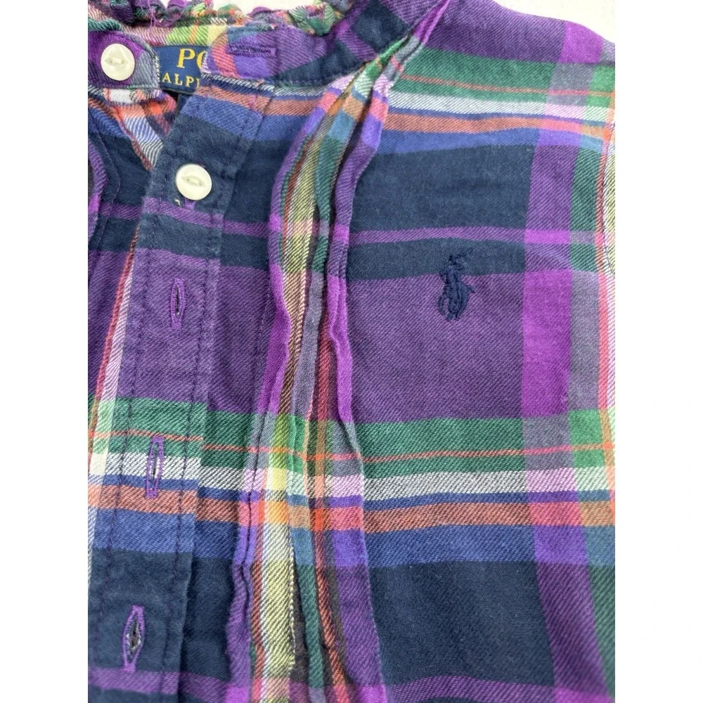 Polo Ralph Lauren Girls Plaid Shirt Dress Short Sleeve Button Front 5t Purple